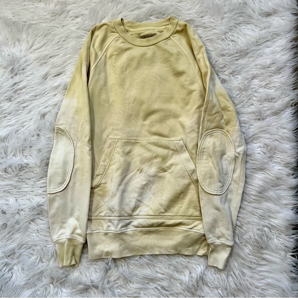 Distressed Burberry Butter Yellow Wash Sweatshirt with Elbow Patches 💛💛